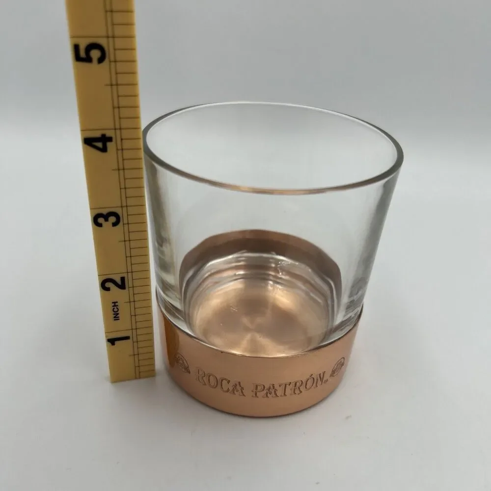 Roca Patron Logo Cooper Botton Ball Tequila Rocks Glass